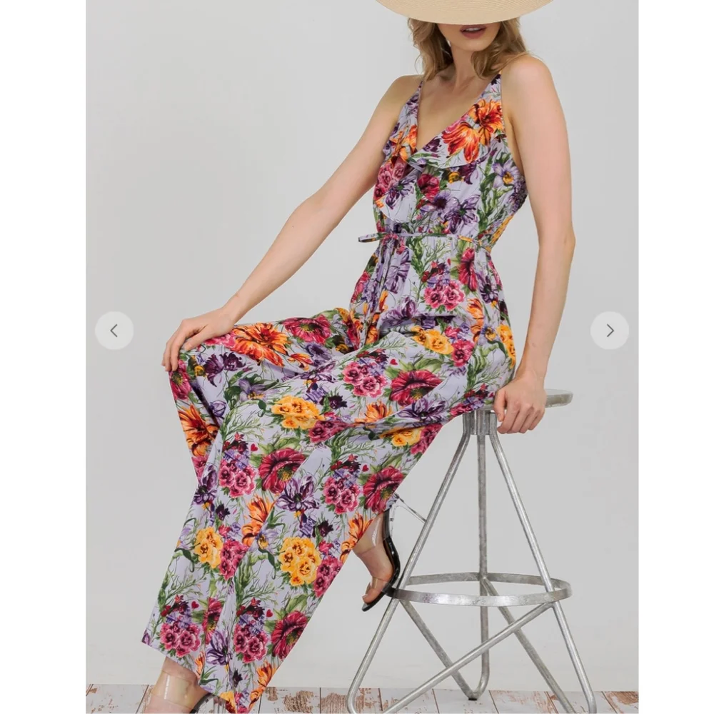 LAST 1❗️AMBITION Lavender Floral Wide Leg Jumpsuit - Picture 2 of 10